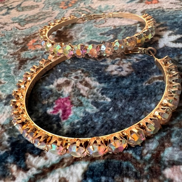 Large iridescent hoop earrings boho bohemian y2k crystal jeweled coquette fairy - Picture 1 of 9